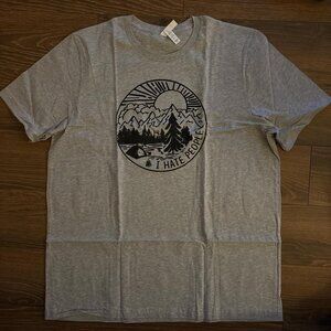 Gray graphic tee with "I hate people" Mountain design Outdoorsy Humor Mens XXL